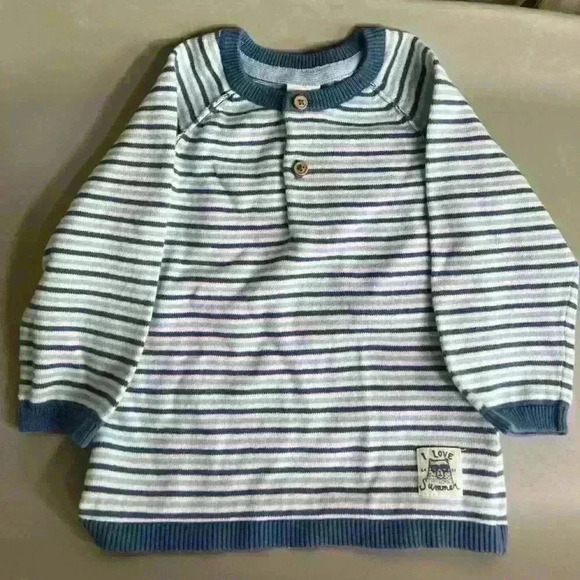 H&M baby boy striped long sleeve blue sweater buttons size 6-9 months no flaws. - Picture 1 of 4